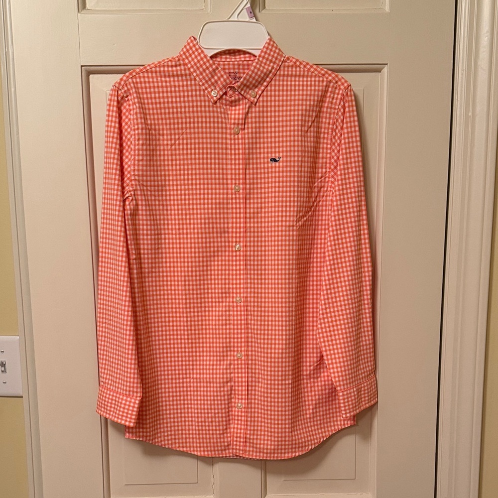 Vineyard Vines Men's Orange Checkered Shirt